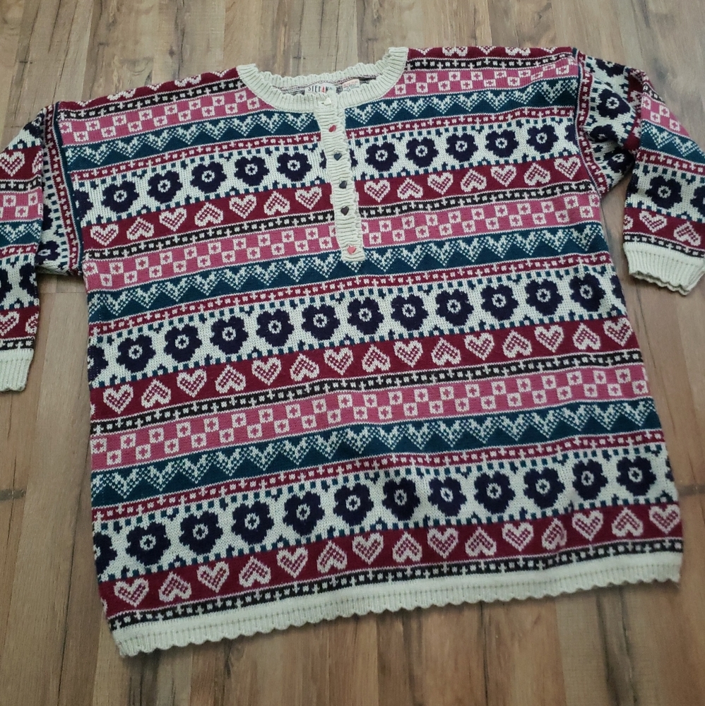 80s acrylic sweater oversized hearts kawaii